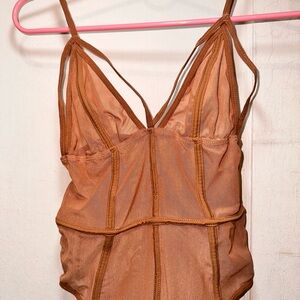 Tan Mesh Strappy Bodysuit